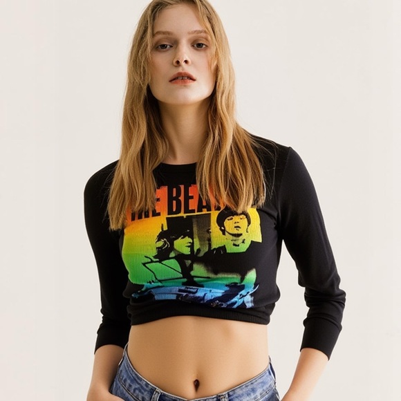 NWOT The Beatles Long Sleeve Tee Shirt Black Size Medium - Picture 6 of 7